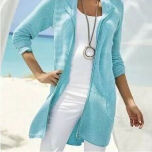 Soft Surroundings Corcovado Knit Jacket/Sweater Clearwater Blue Medium NWT
